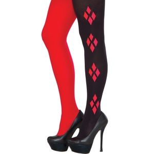 Harley Quinn Tights Black Red Diamond Pantyhose